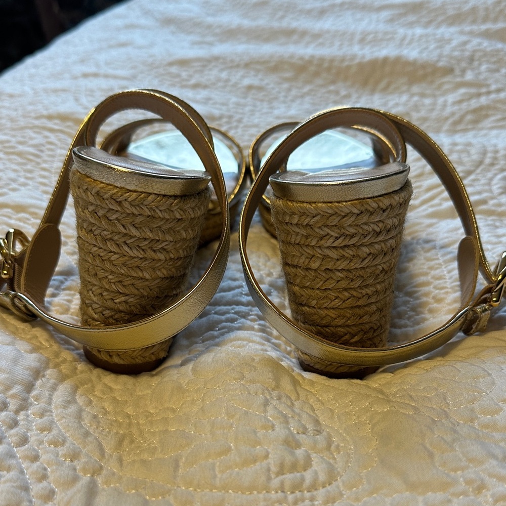Stuart Weitzman Shimmering Gold Wedge Sandals - Picture 4 of 6